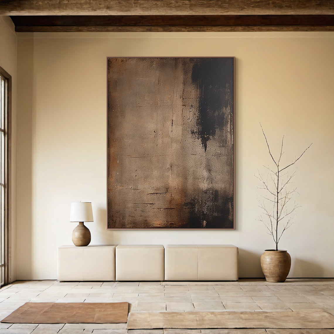 Wabi-Sabi Patina Wall Art – Weathered Copper & Tobacco Umber – AURA017(Square)