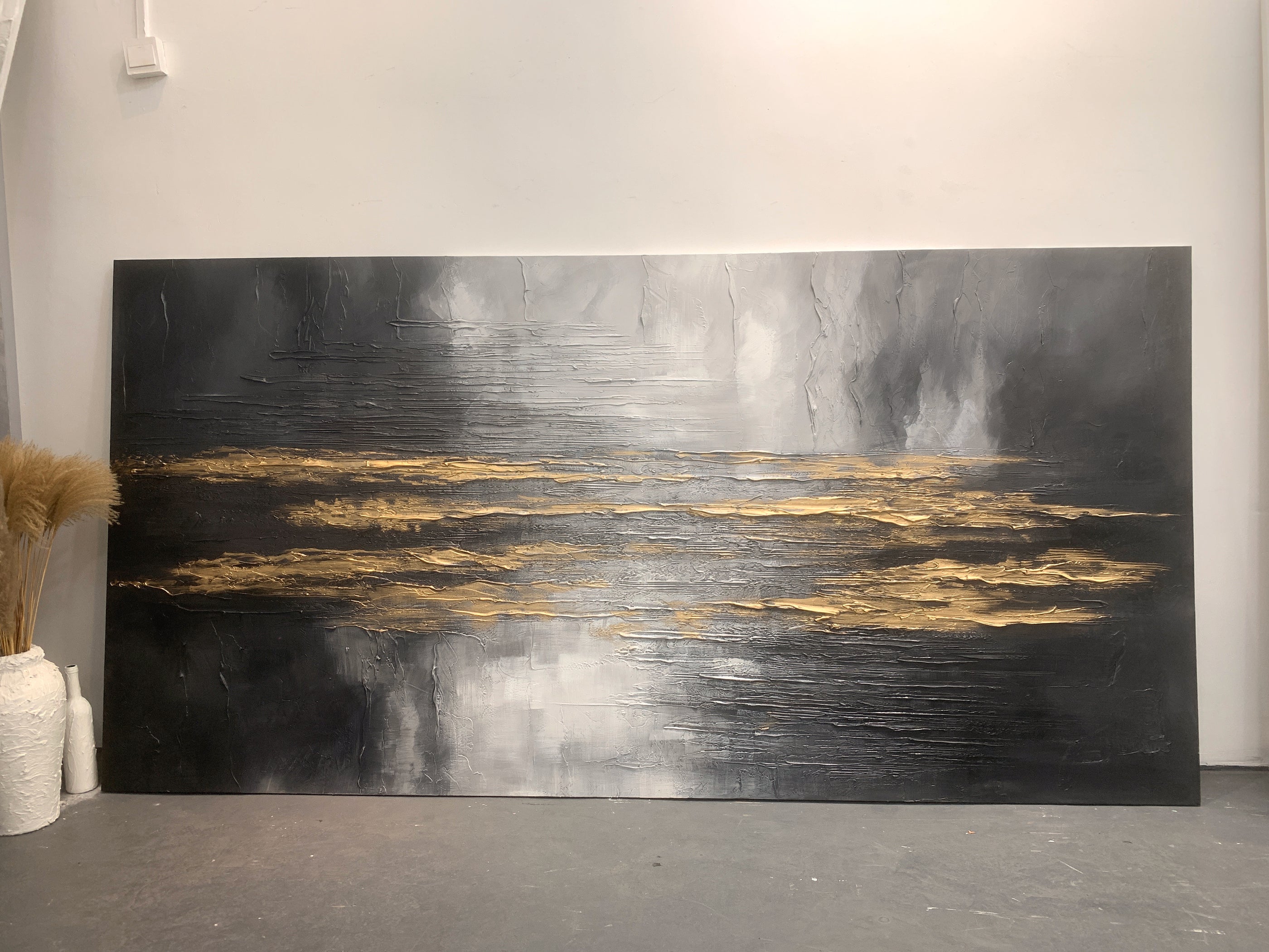 Abstract Black Gray Gold Wall Art Modern Living Room Decor -AURA190