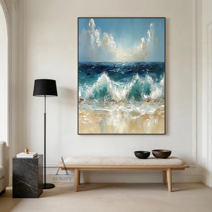Unique 3D Textured Blue Beige Painting Modern Home Wall Decor AURA402