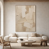 Beige 3D Palette Knife Stroke Plaster Sculpted Canvas Minimalist Japandi Neutral Wall Art AURA755