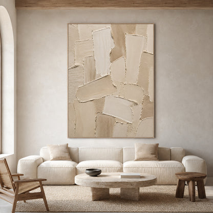 Beige 3D Palette Knife Stroke Plaster Sculpted Canvas Minimalist Japandi Neutral Wall Art AURA755