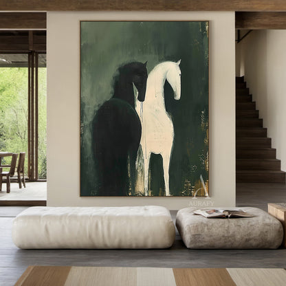 Large Scale Abstract Green Horse Oil Painting Textured Animal Wall Art-AURA340