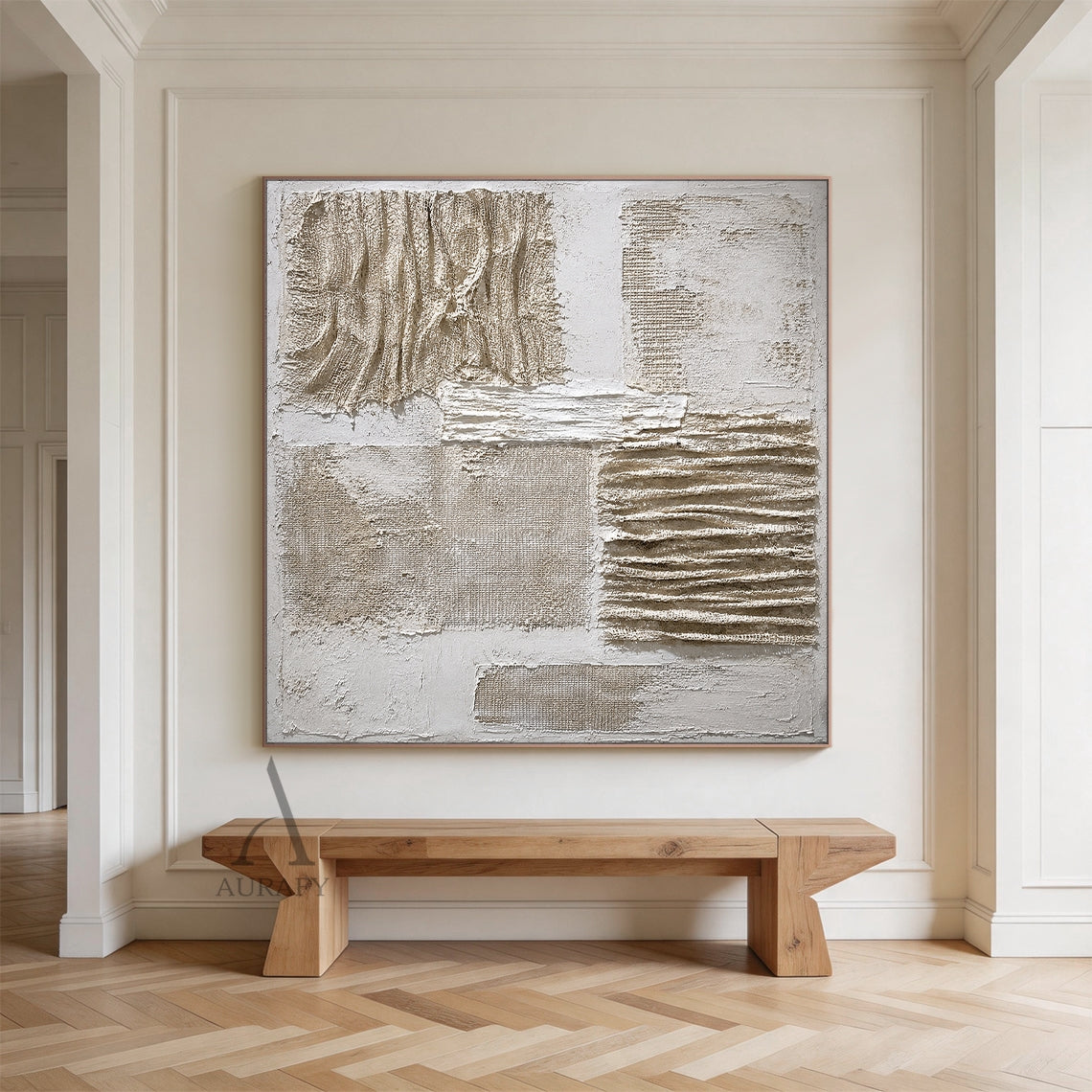 Frayed Layers, Burlap and Plaster 3D Abstract Wall Art AURA856