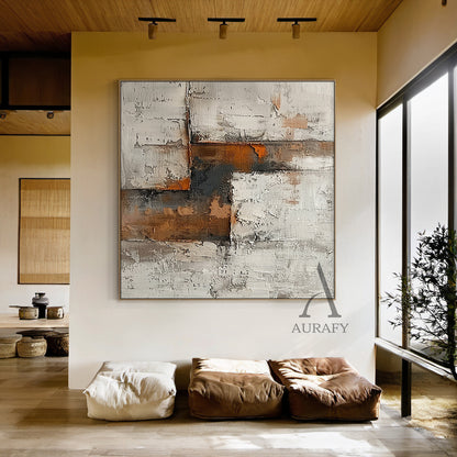 Abstract Brown Beige Art Thick Impasto Scraped Texture Wabi-Sabi Tactile Wall Decor AURA471