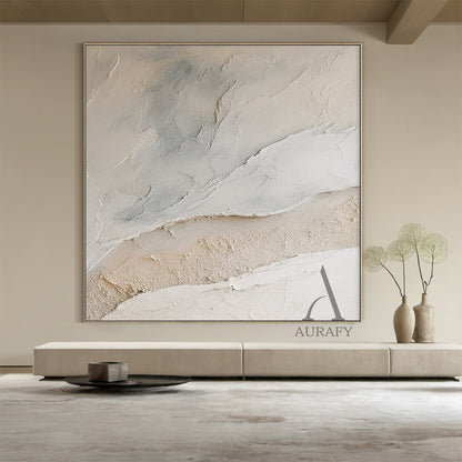 Abstract Plaster Art Beige White Tactile Textured High-Relief Minimalist Luxe Wall Decor AURA488