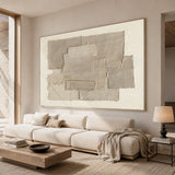 Beige 3D Textured Wall Art Japandi Frayed Linen Collage Tactile Modern Organic Minimalist Decor AURA758