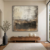 Wabi Sabi Abstract Art Beige Black Distressed Tactile Plaster-like Organic Wall Decor AURA591