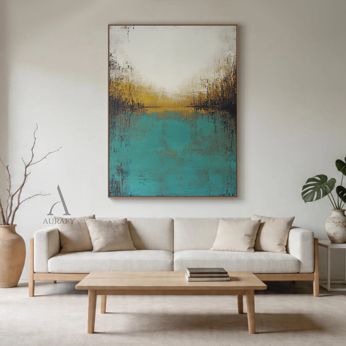 Modern General Abstract Green Beige Wall Art for Home Decor AURA395