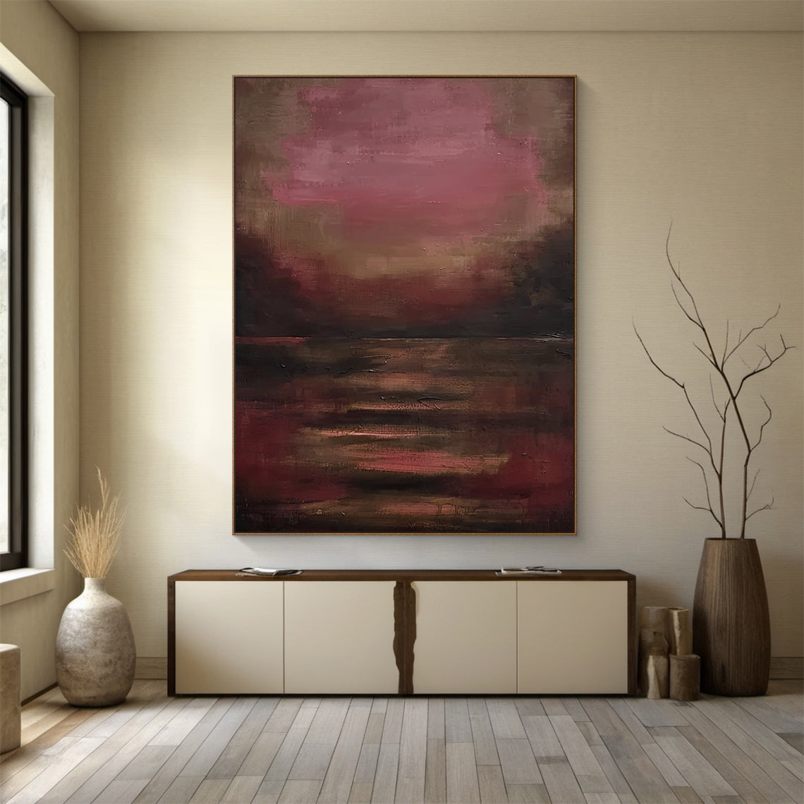 Crimson Stillness-Red Abstract Minimalist Art-AURA116