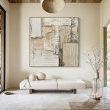 Weathered Grid, Beige Ridged Plaster Abstract Painting AURA868