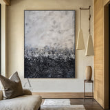 Gray and Black Abstract Wall Art with a Flecked Textural Transition - AURA847