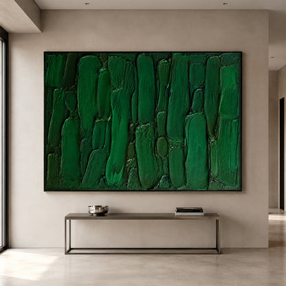 Green 3D Textured Painting Plaster Impasto Knife Stroke Wabi-Sabi Sculpted Canvas Minimalist Luxe Wall Art AURA762