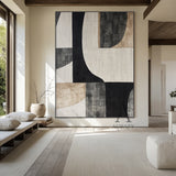General Abstract Beige Black Subtle Tactile Canvas Texture Minimalist Luxe Wall Art AURA499