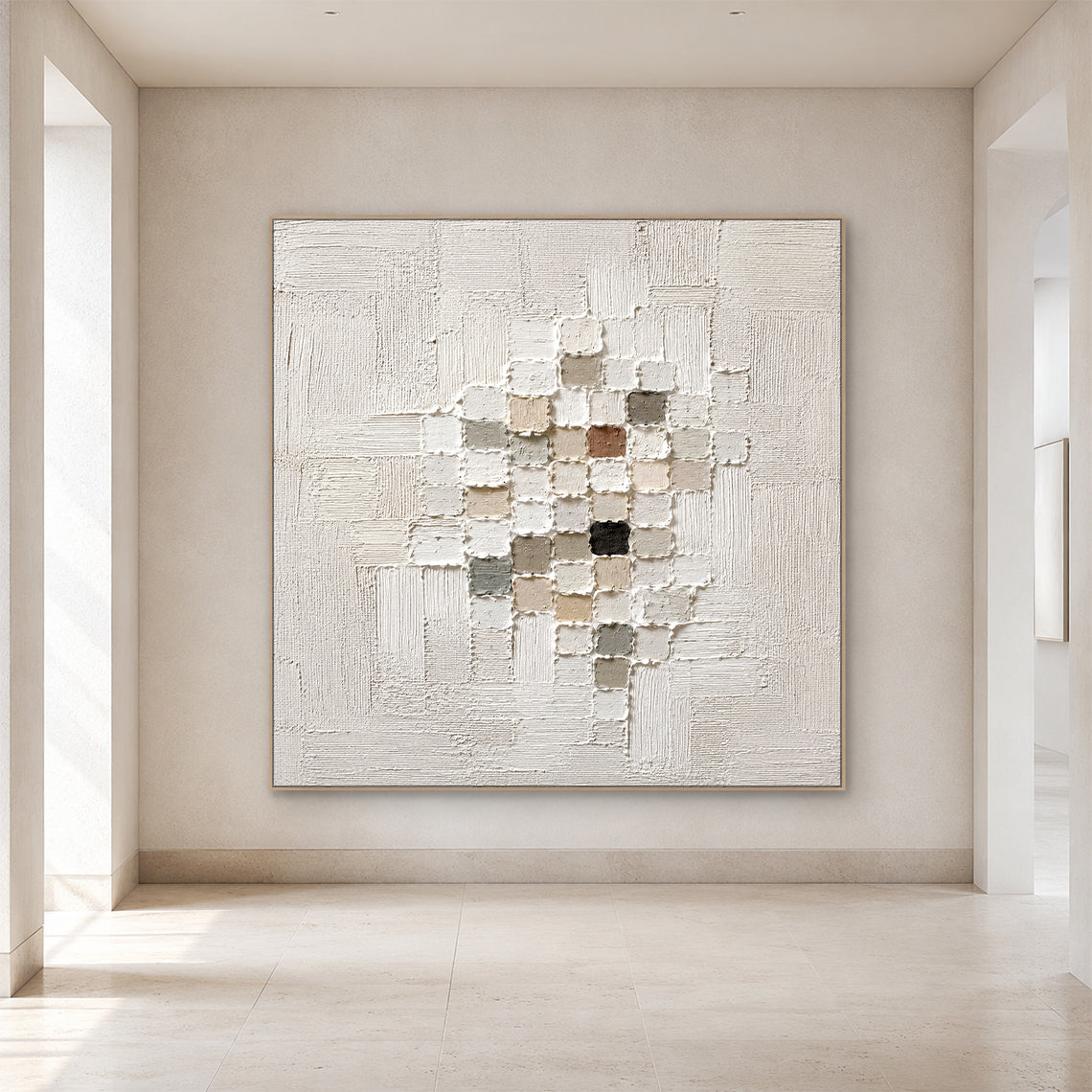 3D Textured White Plaster Painting Wabi-Sabi Japandi High Relief Mosaic Tactile Minimalist Luxe Wall Art AURA768