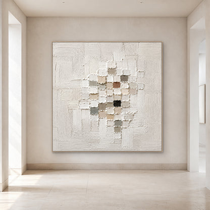 3D Textured White Plaster Painting Wabi-Sabi Japandi High Relief Mosaic Tactile Minimalist Luxe Wall Art AURA768