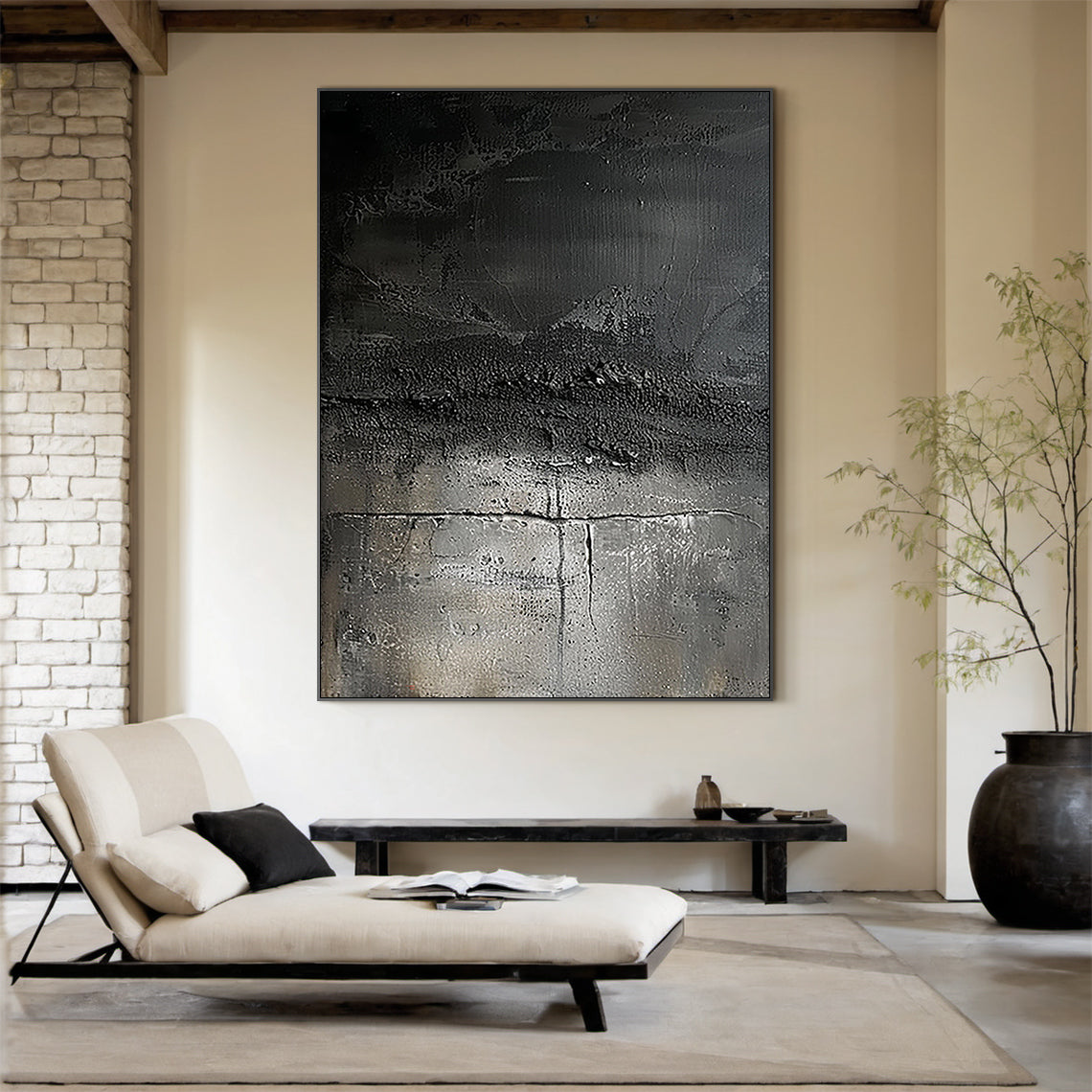 Industrial Patina Texture Wall Art – Charcoal & Steel Grey Tones – AURA020(Horizontal)