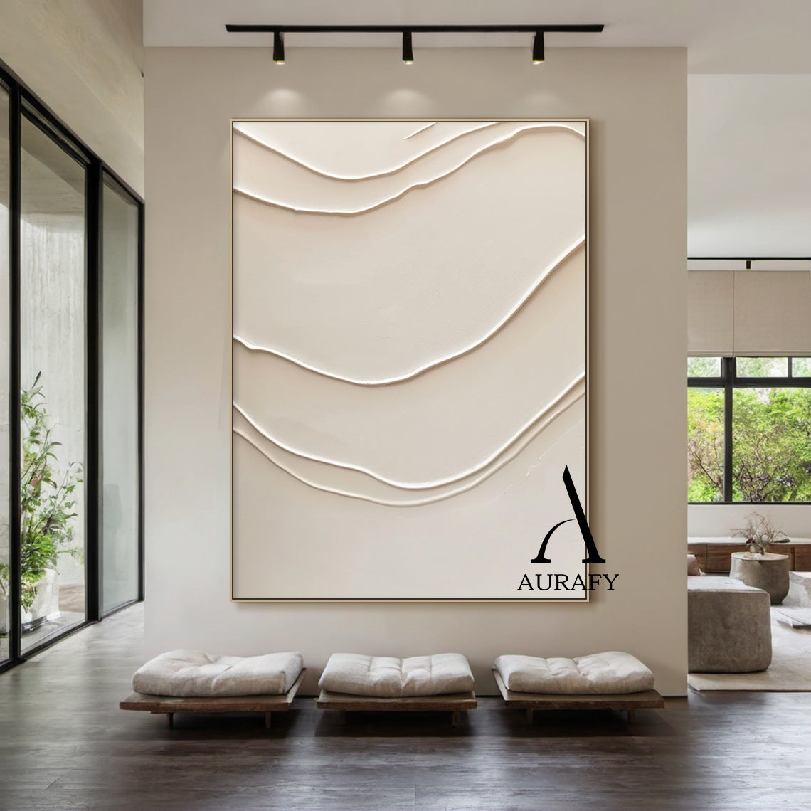 Minimalist Beige Plaster Textured Wall Art Wabi-Sabi Sculpted Knife Stroke Japandi Tactile Canvas Home Decor AURA544