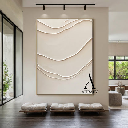 Minimalist Beige Plaster Textured Wall Art Wabi-Sabi Sculpted Knife Stroke Japandi Tactile Canvas Home Decor AURA544