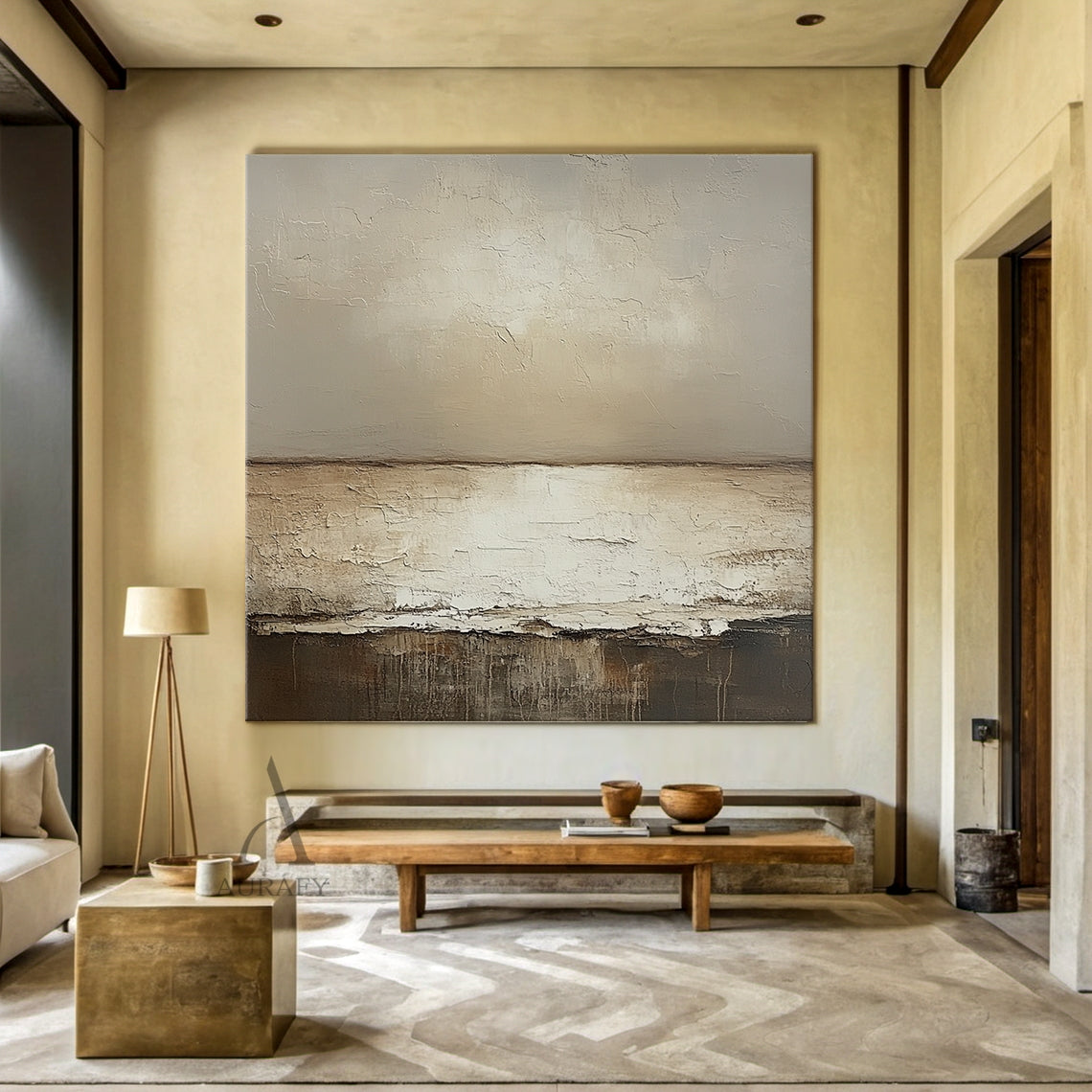 Wabi Sabi Abstract Art Cracked Tactile Beige Brown Thick Impasto Modern Organic AURA441