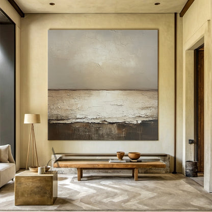 Wabi Sabi Abstract Art Cracked Tactile Beige Brown Thick Impasto Modern Organic AURA441