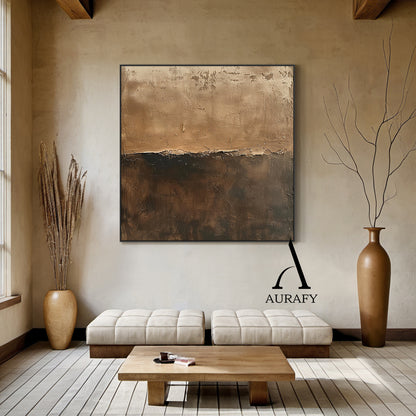 Wabi Sabi Brown Plaster Textured Abstract Art with Cracked Peeling Edges Tactile Surface AURA555