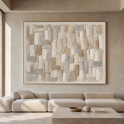Textured Abstract Wall Art Beige Neutral Knife Stroke High Relief Plaster Minimalist Canvas AURA756