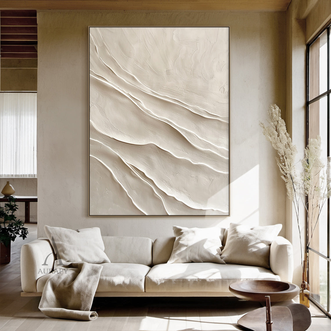 Modern 3D Textured Beige Painting for Living Room Wall Decor AURA294