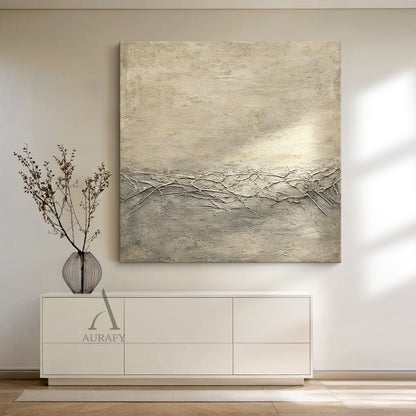 General Abstract Beige Wabi-Sabi Vintage Art with Cracked Distressed Plaster-like Tactile Texture AURA426