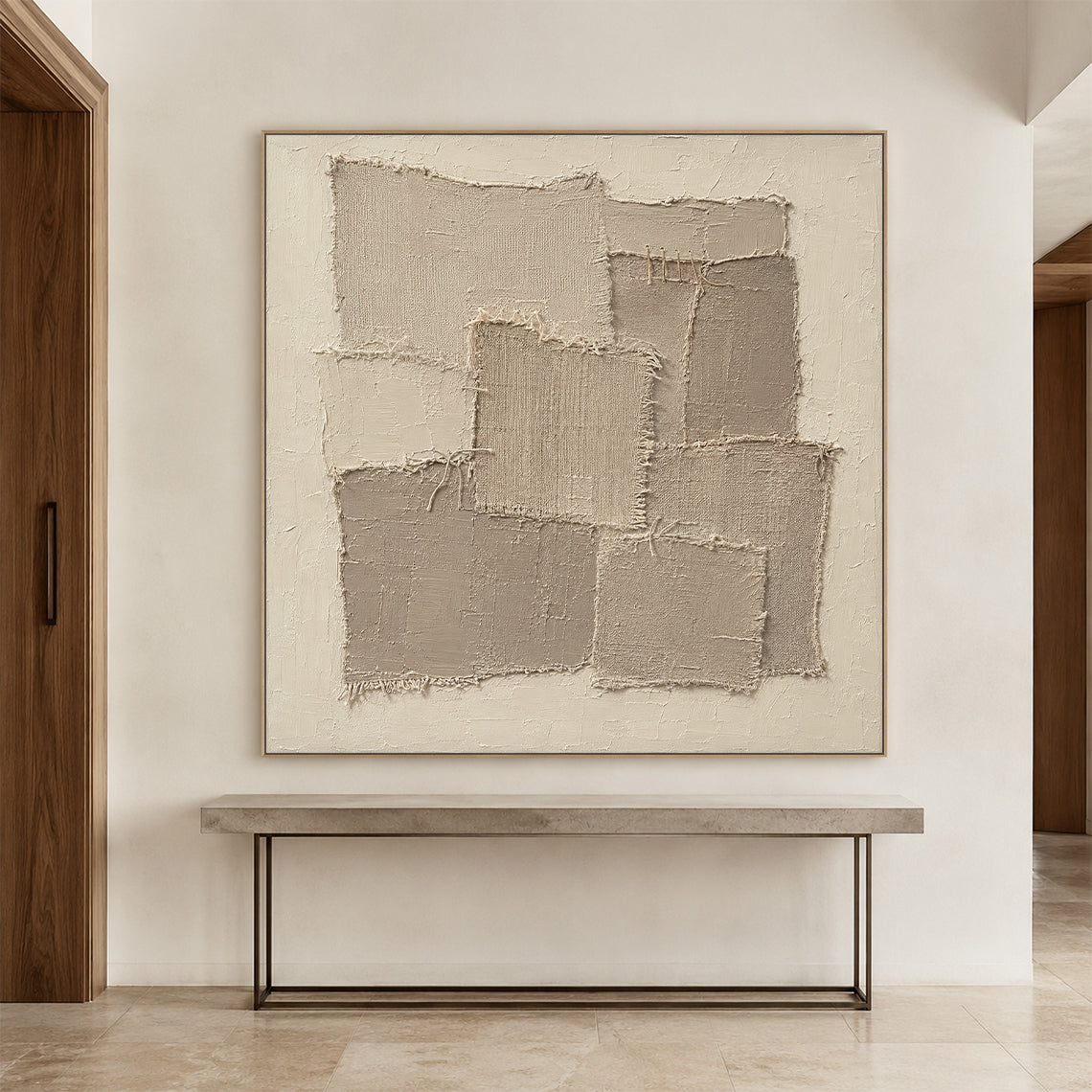Beige Wabi-Sabi 3D Textured Painting Japandi Patchwork Plaster Sculpted Canvas Minimalist Neutral Tactile Wall Art AURA760