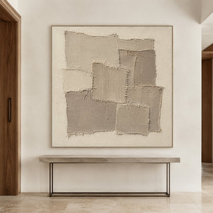 Beige Wabi-Sabi 3D Textured Painting Japandi Patchwork Plaster Sculpted Canvas Minimalist Neutral Tactile Wall Art AURA760