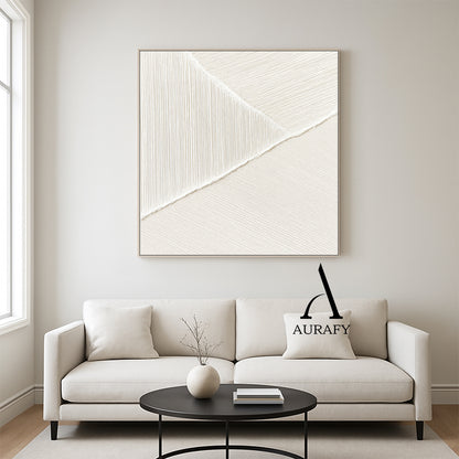Minimalist Wall Art Beige White Tactile Vertical Texture Geometric Split Fabric Wall Decor AURA547