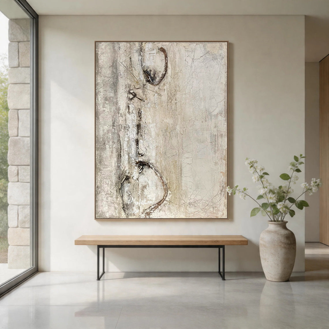 WABI SABI Beige Minimalist Decorative Vase for Living Room AURA413