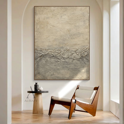 General Abstract Beige Wabi-Sabi Vintage Art with Cracked Distressed Plaster-like Tactile Texture AURA426