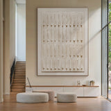 Beige Abstract Plaster Textured Art Sculpted Vertical Grid Tactile Minimalist Luxe Canvas AURA605