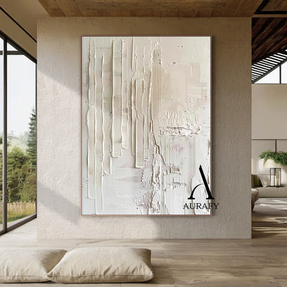 3D Textured Beige Painting Knife Strokes High-Relief Plaster Tactile Minimalist Luxe Artwork AURA525