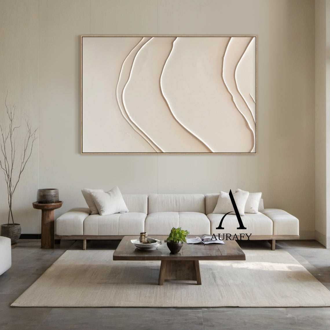 Minimalist Beige Plaster Textured Wall Art Wabi-Sabi Sculpted Knife Stroke Japandi Tactile Canvas Home Decor AURA544