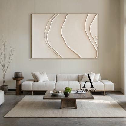 Minimalist Beige Plaster Textured Wall Art Wabi-Sabi Sculpted Knife Stroke Japandi Tactile Canvas Home Decor AURA544