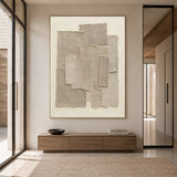 Beige 3D Textured Wall Art Japandi Frayed Linen Collage Tactile Modern Organic Minimalist Decor AURA758