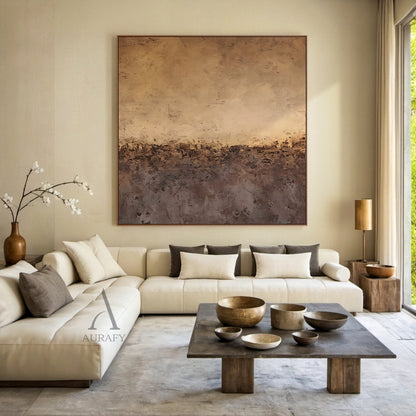 Abstract Brown Beige Art Tactile Knife Strokes Modern Organic Plaster Textured Canvas AURA598