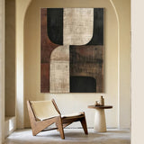Primitive Balance-Beige Brown & Black Abstract Wall Art-AURA055