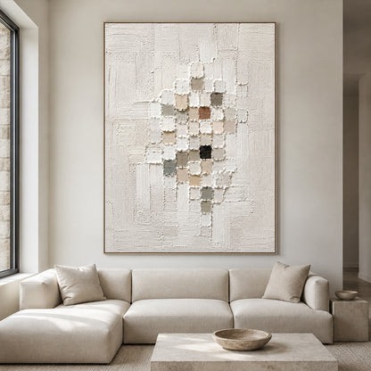 3D Textured White Plaster Painting Wabi-Sabi Japandi High Relief Mosaic Tactile Minimalist Luxe Wall Art AURA768