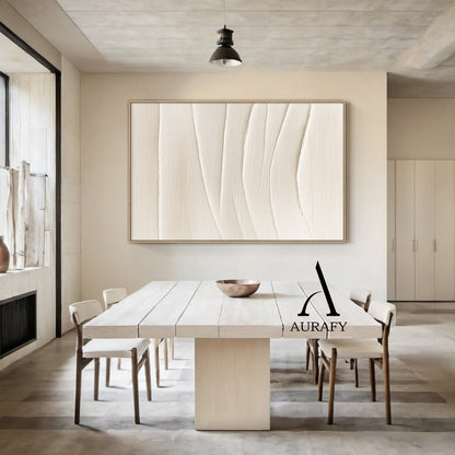 Minimalist Wall Art Beige Impasto Wave Texture Tactile Sculpted Canvas Minimalist Luxe Artwork AURA553