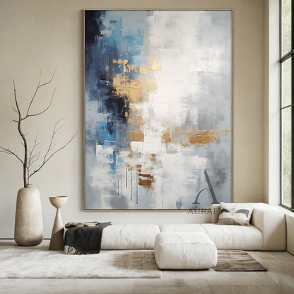 Abstract Wall Art Minimalist Luxe with High Relief Gold Tactile Surface Knife Strokes Black Drips AURA487