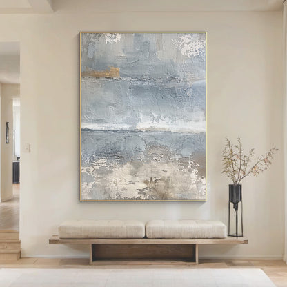 Minimalist Seascape Texture Canvas – Cool Blue & Taupe Painting – AURA035(Square)