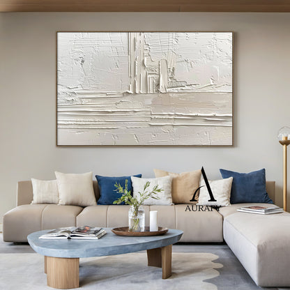 3D Textured Beige Abstract Painting Tactile High-Relief Sculpted Canvas Modern Minimalist Art AURA524
