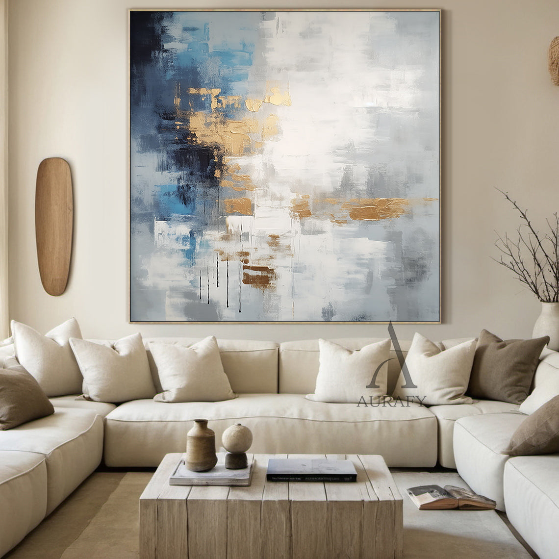 Abstract Wall Art Minimalist Luxe with High Relief Gold Tactile Surface Knife Strokes Black Drips AURA487