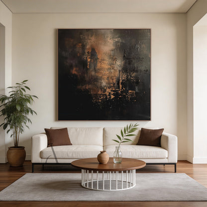 Bronze Through Black, Moody Textured Abstract Painting AURA872