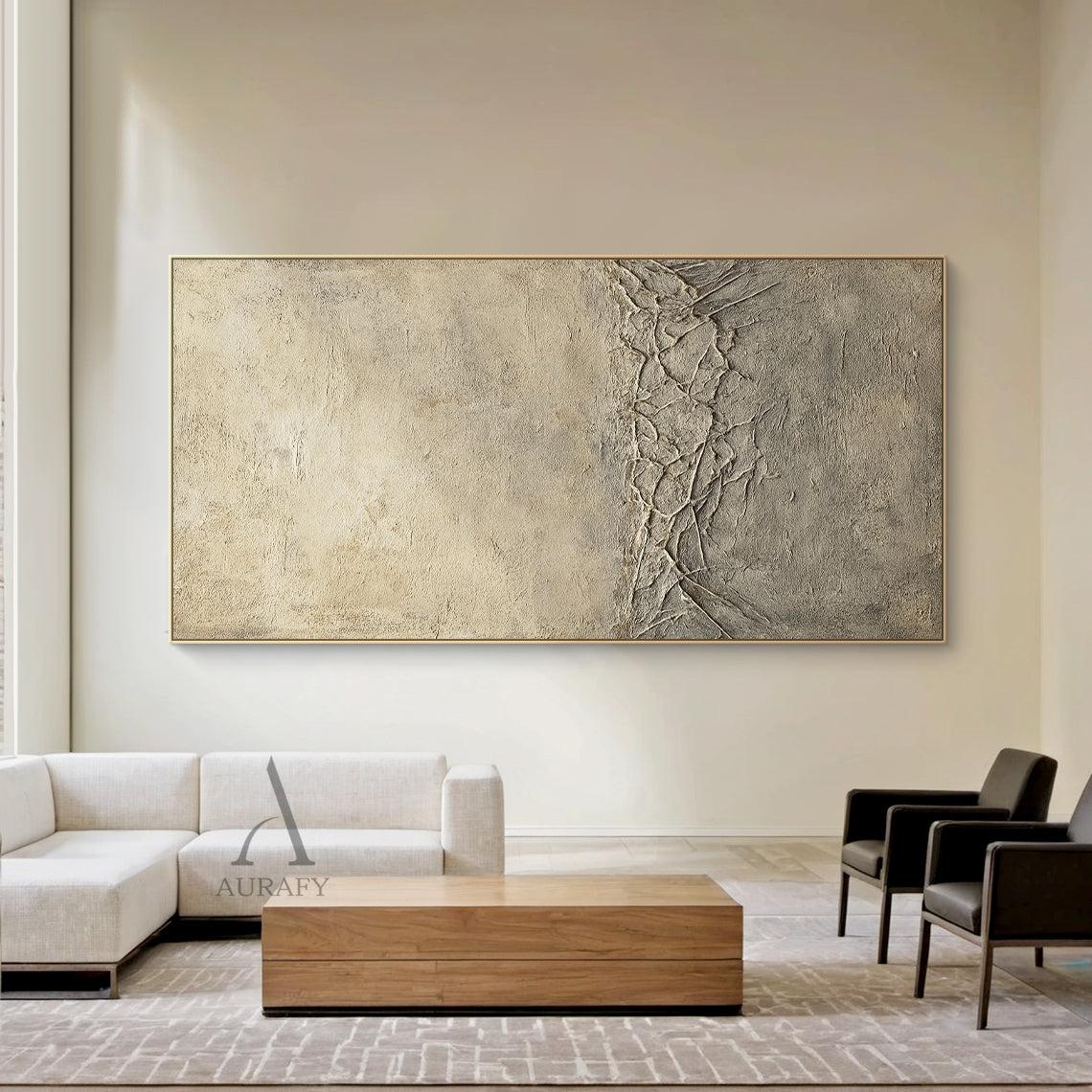 General Abstract Beige Wabi-Sabi Vintage Art with Cracked Distressed Plaster-like Tactile Texture AURA426