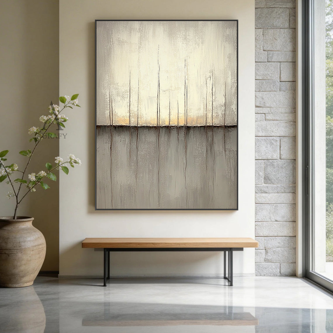 Abstract Beige Gray Modern Wall Art Decor for Living Room AURA360