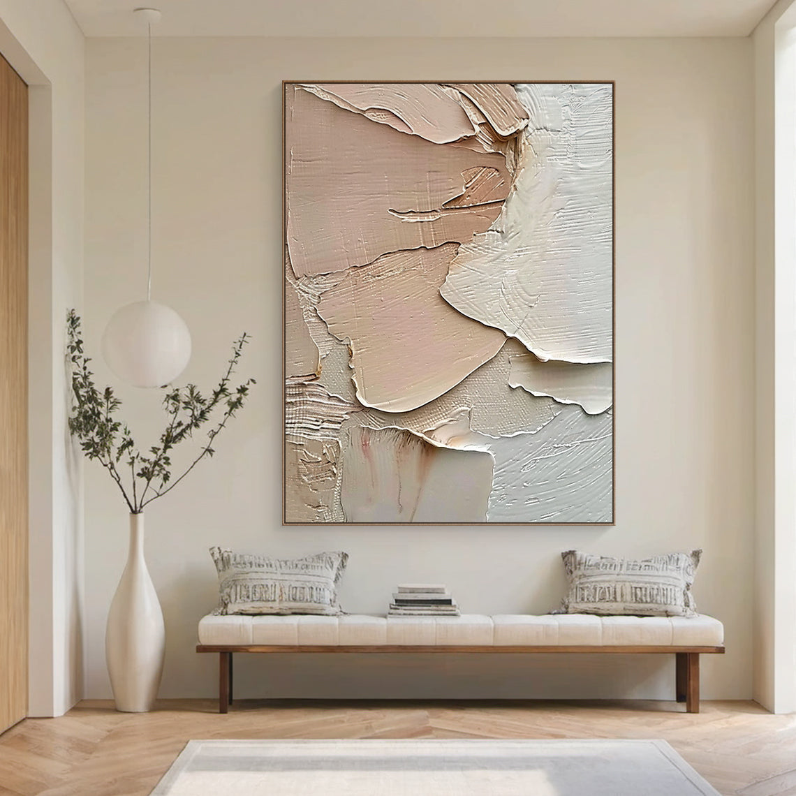 Layered Impasto Canvas – Blush & Cream Tones – AURA008(Vertical)